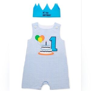 Baby Boys 2-Pc. Shortall & Crown 1st Birthday Set Size 18M (~12-18M)
